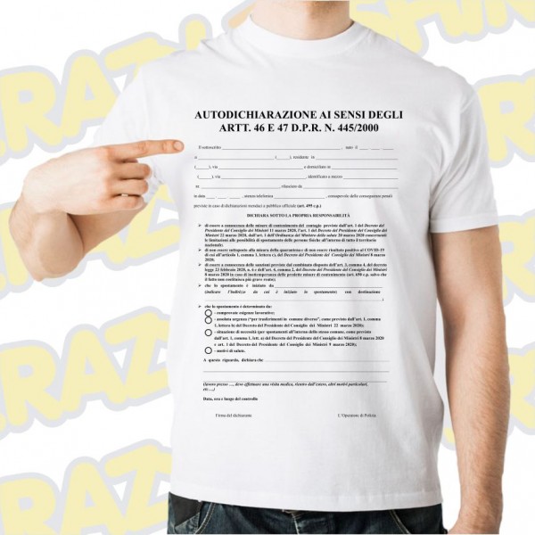 T-shirt autocertificazione coronavirus